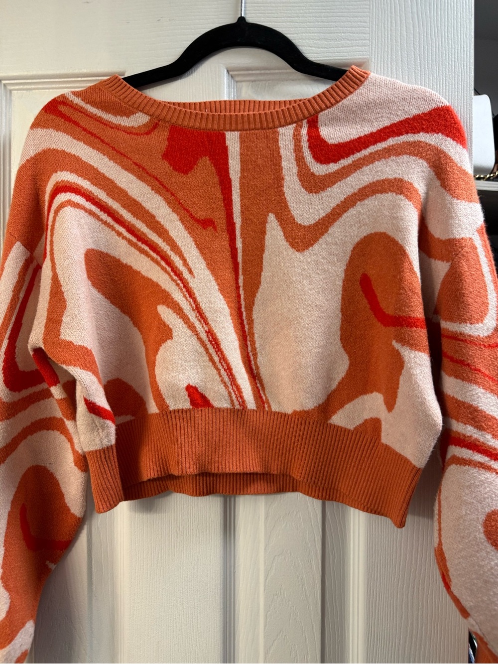 Altar'd State Orange & Cream Swirl Cropped Crew Sweater